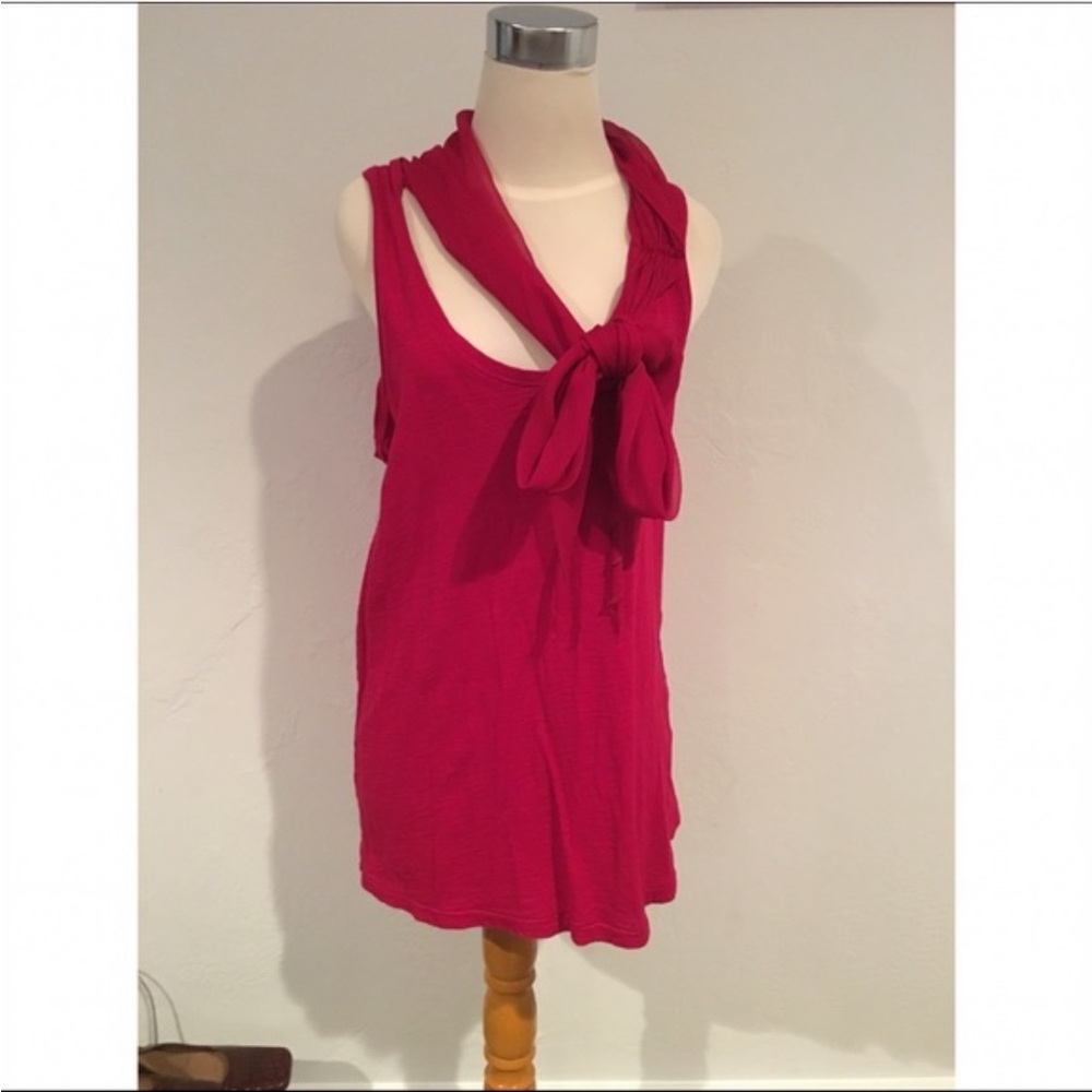 Elizabeth and James Magenta Cotton and Chiffon Draped Panel Blouse Medium